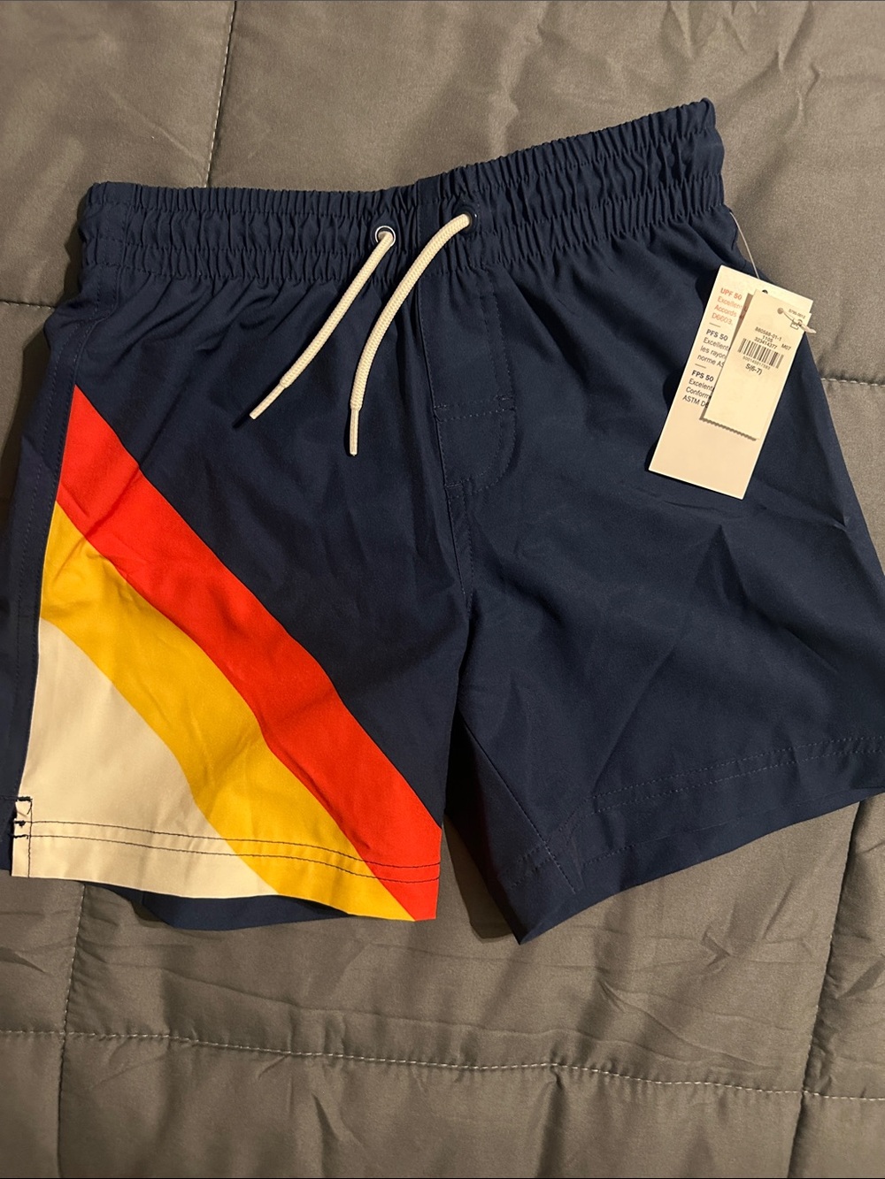 Old Navy Navy Swim Trunks with Red, Yellow and White Chevron Boys S(6/7) NWT
